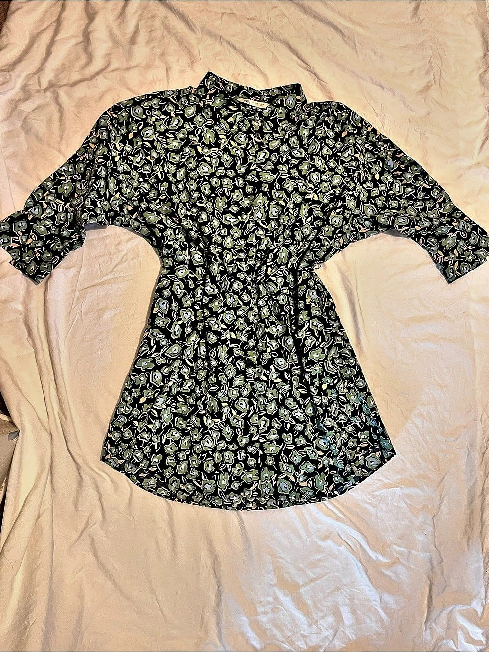 Zara Green Abstract Floral Mock Neck Batwing Dress - XL